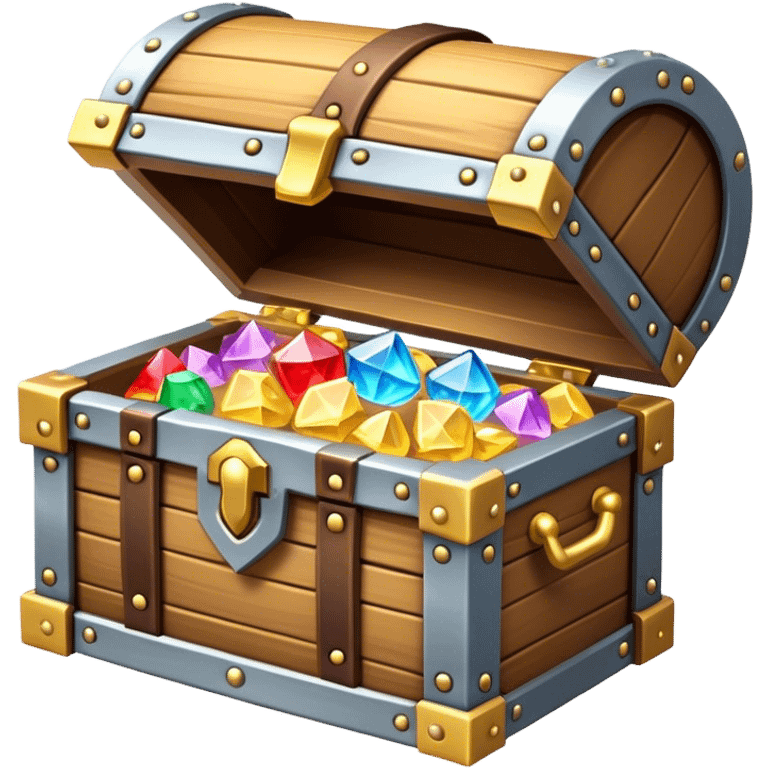 Clash of Clans aesthetic: Cinematic Playful 3D Isometric Treasure Chest Emoji, rendered in a 3D vector-style similar to standard emojis with minimal shading and bold, simplified shapes. A compact, distinct form with signature details, softly glowing with a fantasy RPG magic charm. Simplified yet unmistakably iconic, highly detailed and consistent, glowing with a soft radiance and high shine. Stylized with a touch of heroic grandeur and a soft glowing outline, capturing the essence of a beloved gaming relic with a friendly, playful manner! emoji