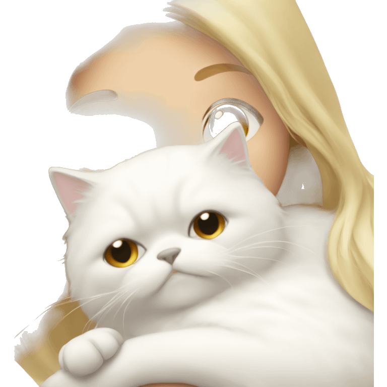 Blonde girl snuggling white Persian cat emoji