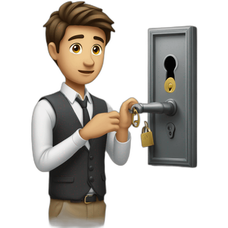 Classy young man struggling to get a key into a lock emoji