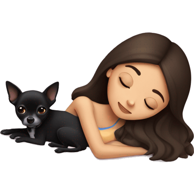 brunette Sleeping beauty girl with black chihuahua  emoji