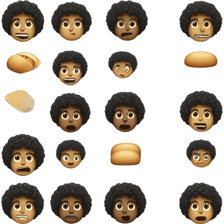 A tan guy with black curly hair eating a lot  emoji