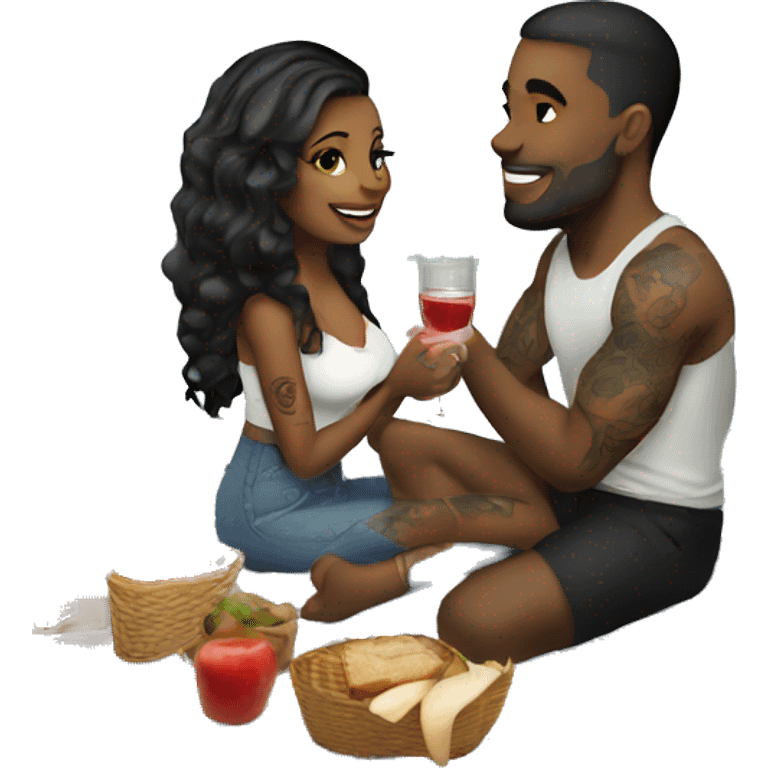 Romantic picnic date for beautiful tattooed couple emoji