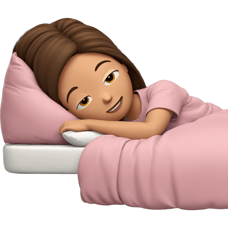 smiling girl in cozy bed emoji