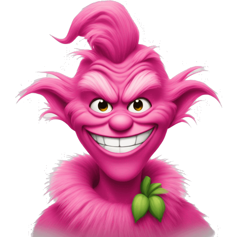 Pink Grinch grinning emoji