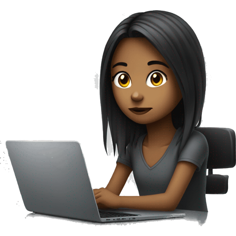 a young girl is sitting in front of the laptop desk,looks extremely emo  emoji