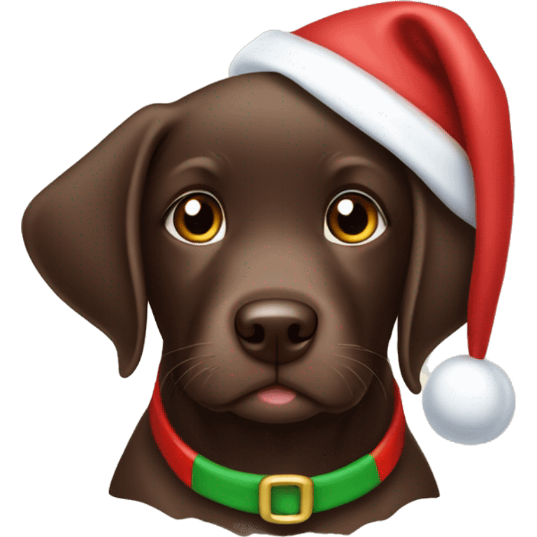 Chocolate lab puppy in a Santa hat emoji