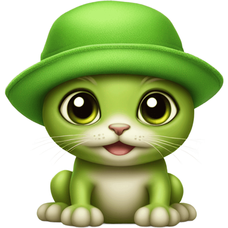 Kitten wearing frog hat emoji