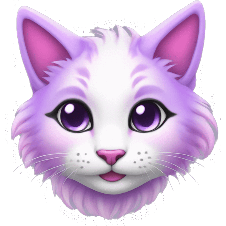 Kawaii colorful bright lilac-pink-white-gradient fantasy ethereal anthro feline fursona animal creature emoji