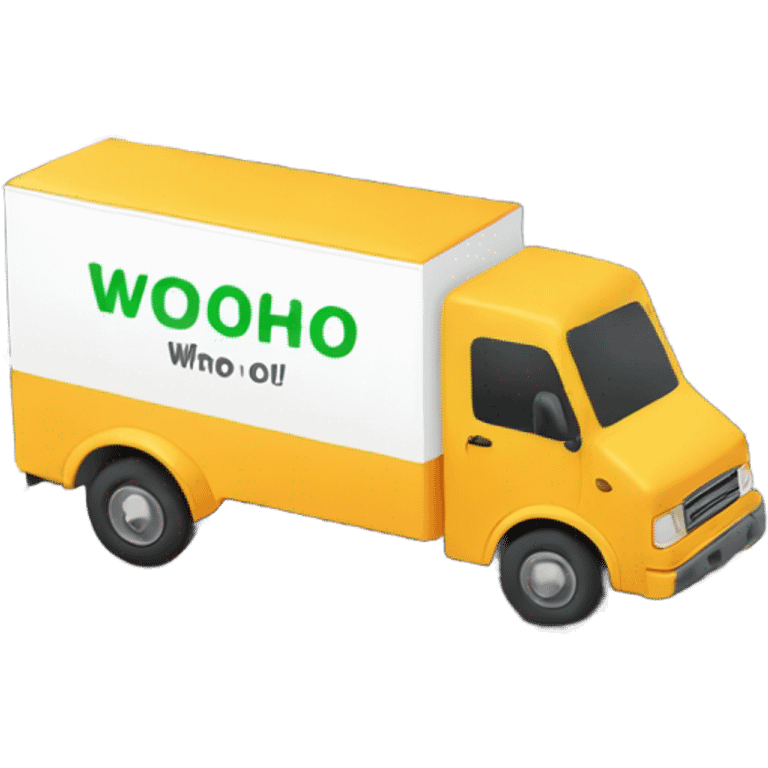 Moving truck with the words “woohoo” on the side emoji