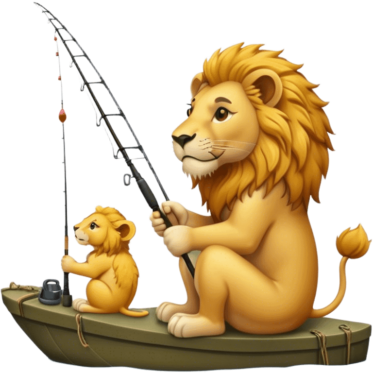 lion sitting in profile fishing emoji