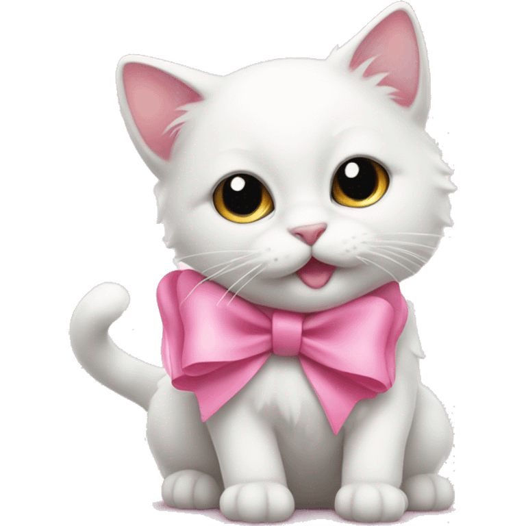 Cute white cat with a pink bow emoji