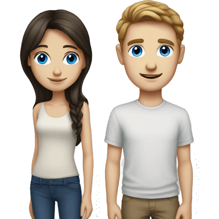 blue eyed white brunette boy with brunette girl emoji