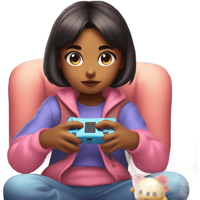 Girl playing a Kirby game  emoji