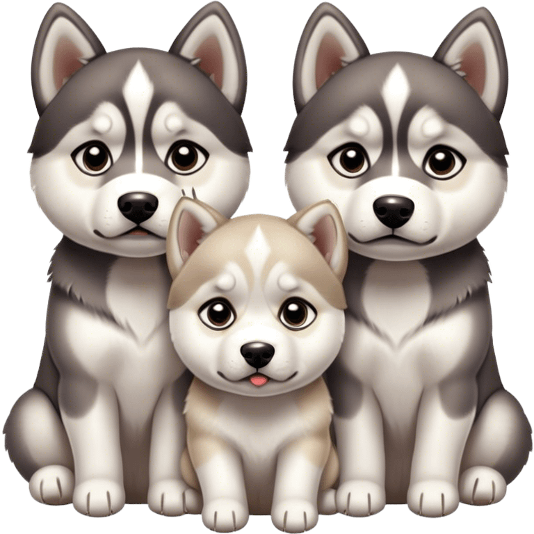 very sad three puppies 
huskies look pitifully emoji