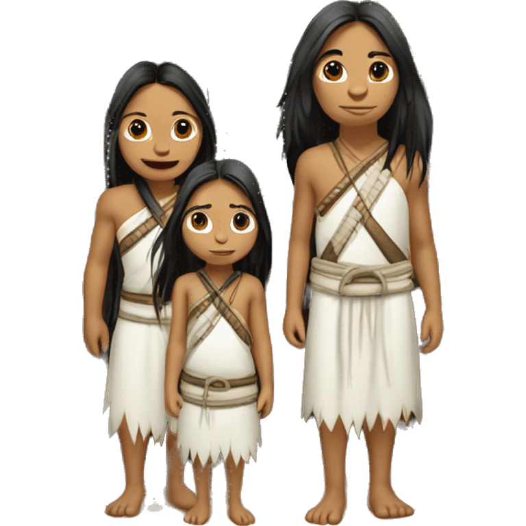 Koguin indigenous family at the door of a hut with white clothing and long hair emoji