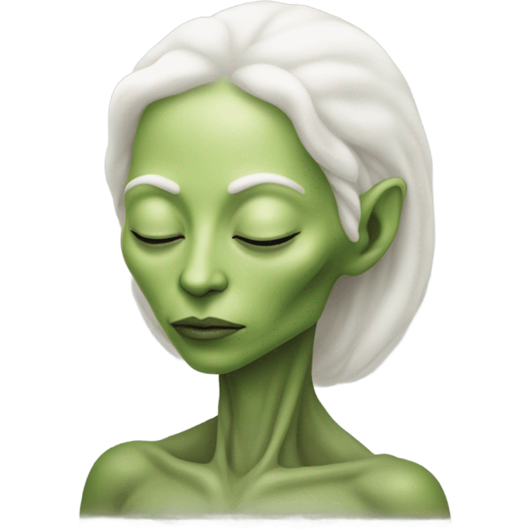 a Reptilian alien white woman, full body, sleeping emoji