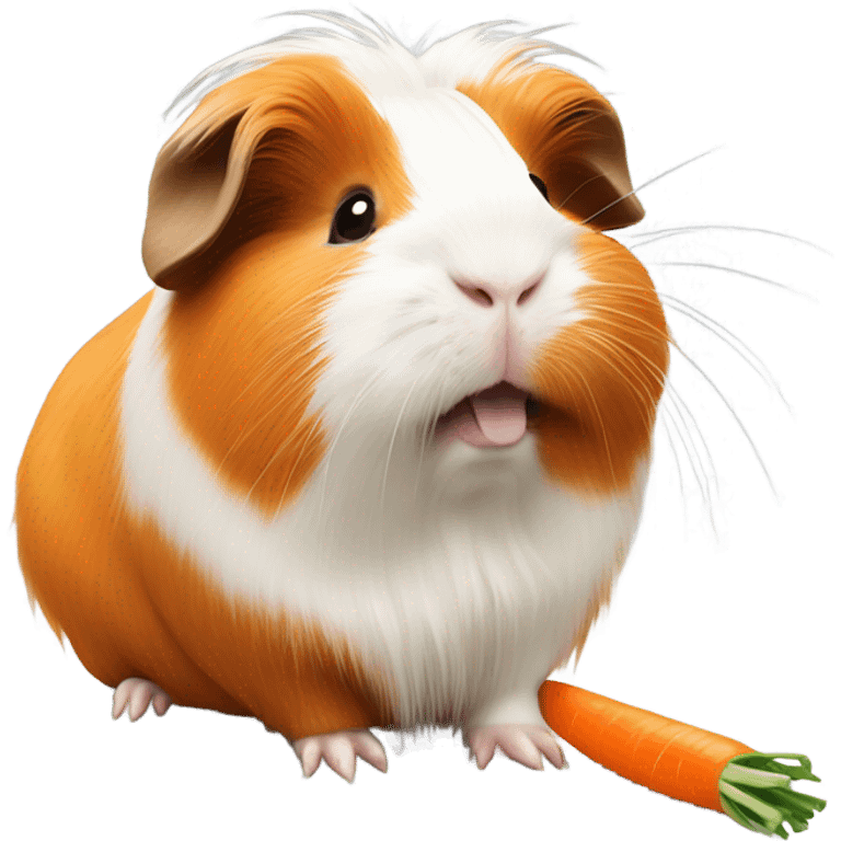 orange and white long hair guinea pig eating a carrot emoji