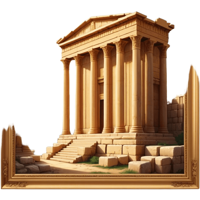 Baalbek temple – Cinematic Realistic Baalbek Temple, depicted as an ancient Roman temple complex with towering columns and intricately carved stone details, bathed in golden sunlight and dramatic shadows that evoke timeless historical grandeur. emoji