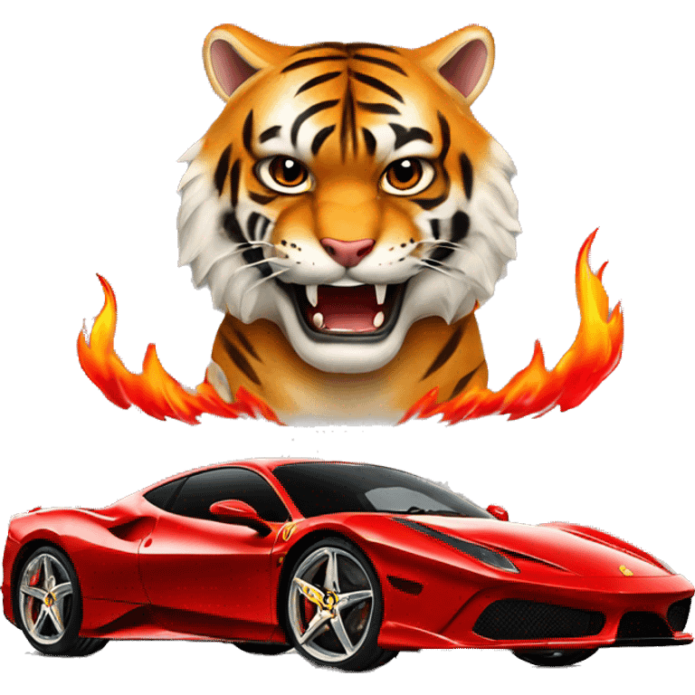 Tiger with red flames monted on a ferrari emoji