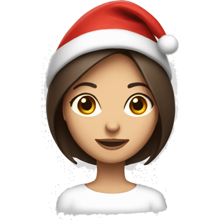 Brunette girl with brown eyes a long bob and a Santa hat emoji