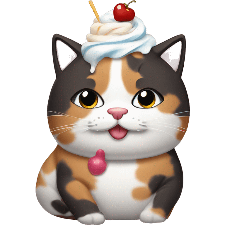 Fat calico cat with sundae emoji