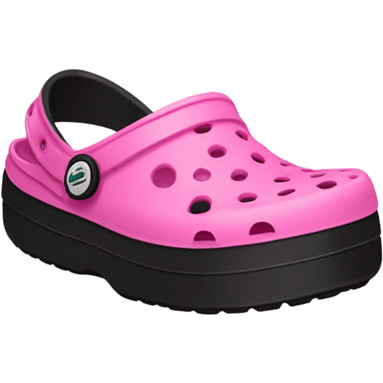 pink pair of crocs shoes with black platform crocs emoji