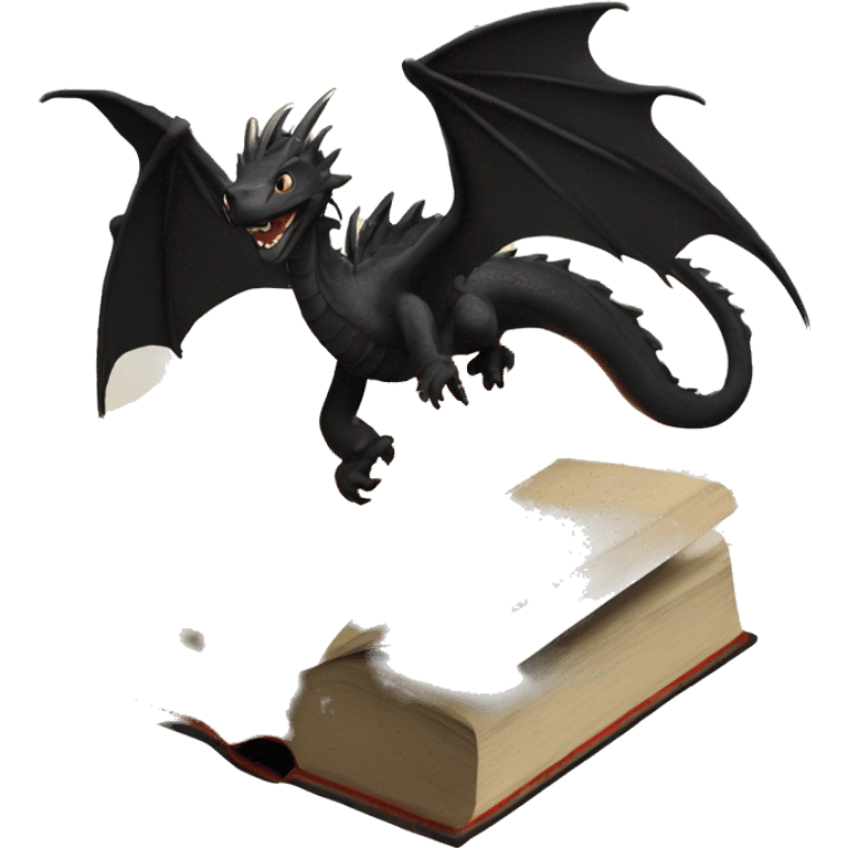 black dragons flying out of book emoji