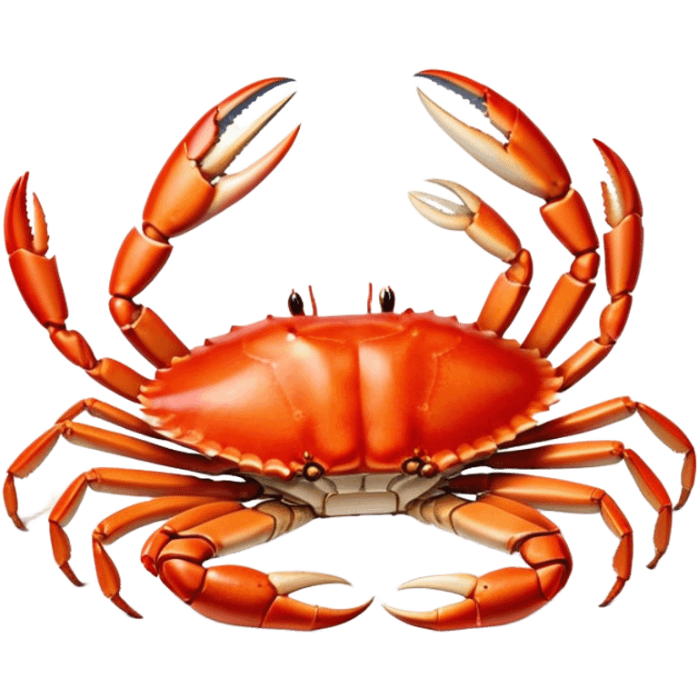 Cinematic rich crab legs, bright red shell glistening, cracked open to reveal tender white meat, warm golden highlights, detailed and delicious. emoji