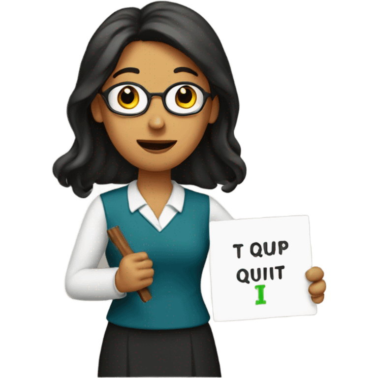 Teacher holding an I quit sign emoji