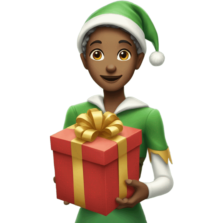 Elf with a big gift in her hand emoji