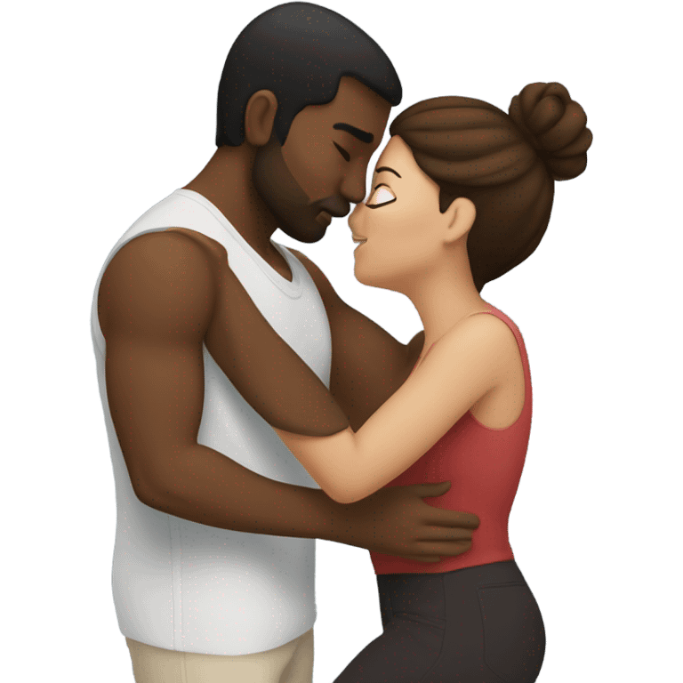 Thick brunette woman kissing brown man  emoji