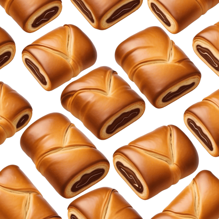 Cinematic warm pain au chocolat, flaky golden-brown pastry with a rich chocolate filling peeking through, perfectly crisp exterior, soft glowing highlights, inviting and indulgent. emoji