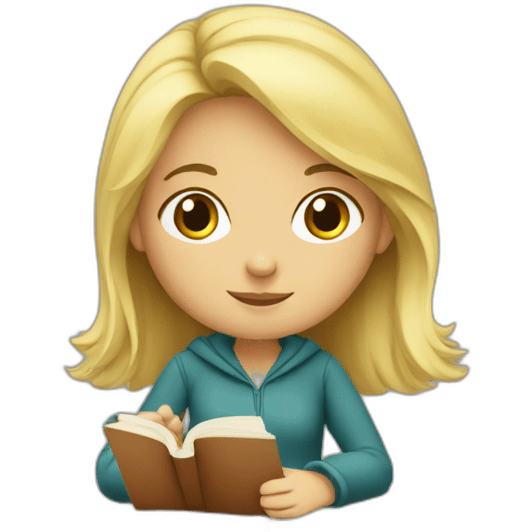 A blonde girl studying emoji