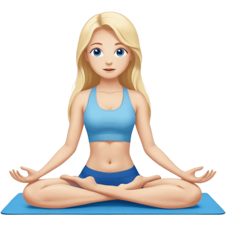 Cinematic realistic blonde with long hair and blue eyes does yoga on a mat emoji