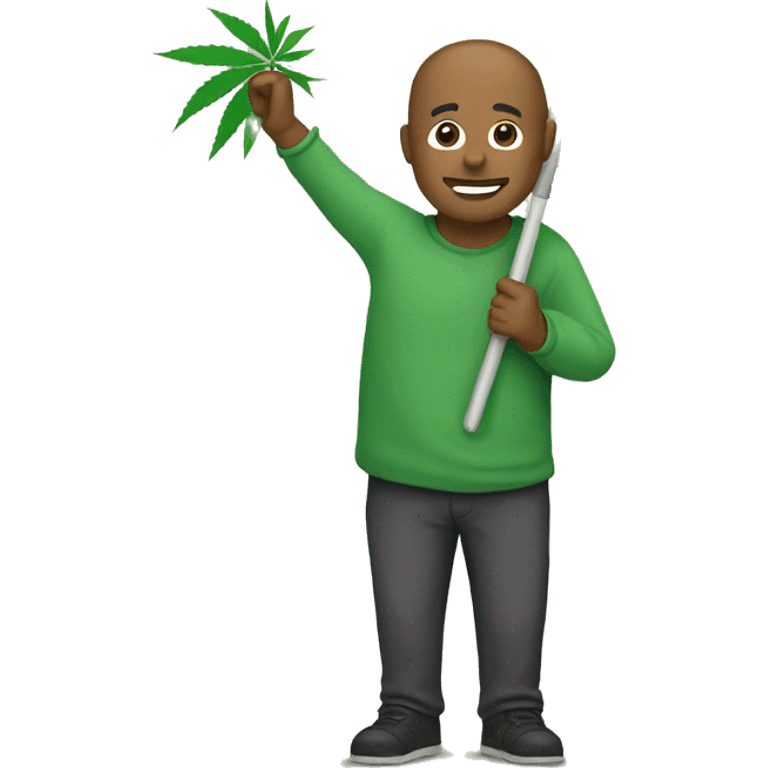 A man holding a flag on which there is a a green cannabis leaf.  emoji