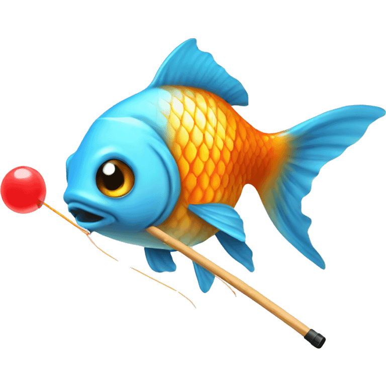 Goldfish with a lollipop and fishing pole emoji