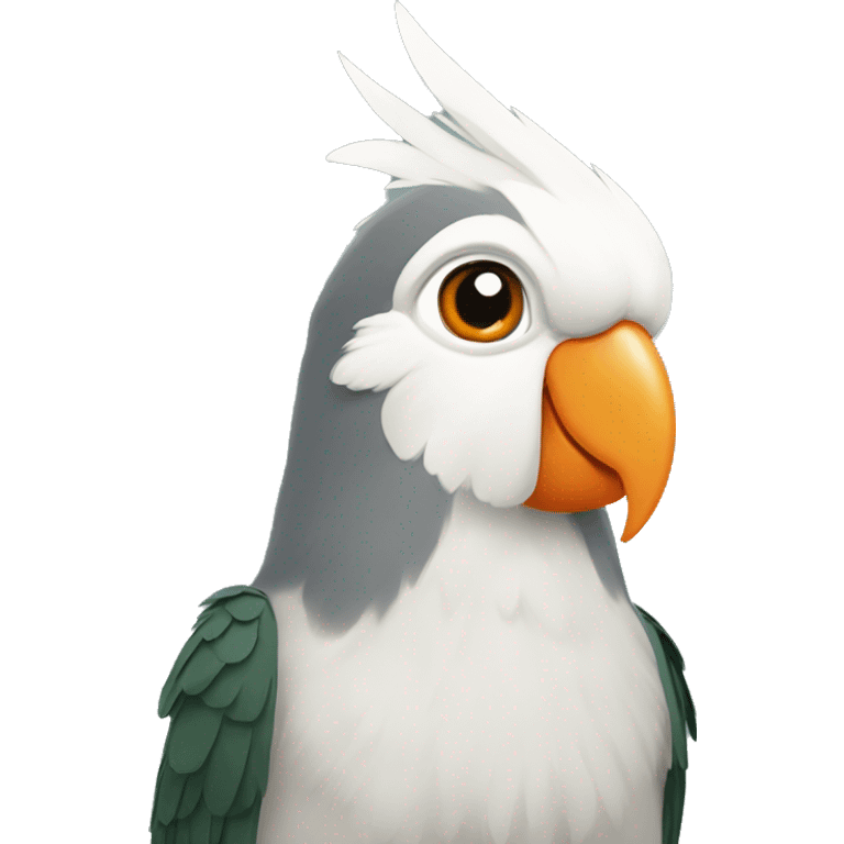 Grey Cockatiel orange cheeks with Dark Green Tail emoji