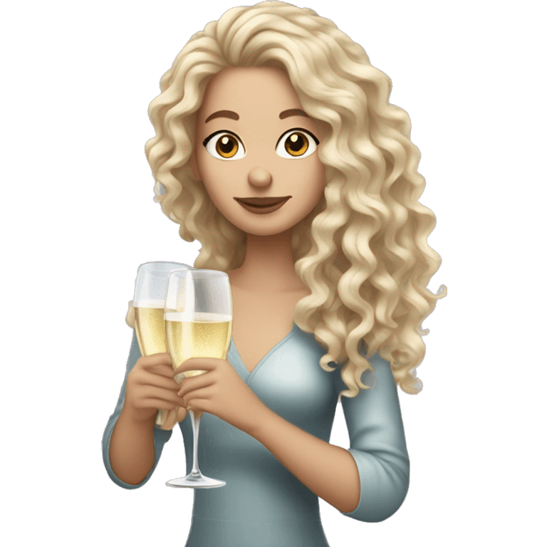 Long curly hair white girl holding Prosecco emoji