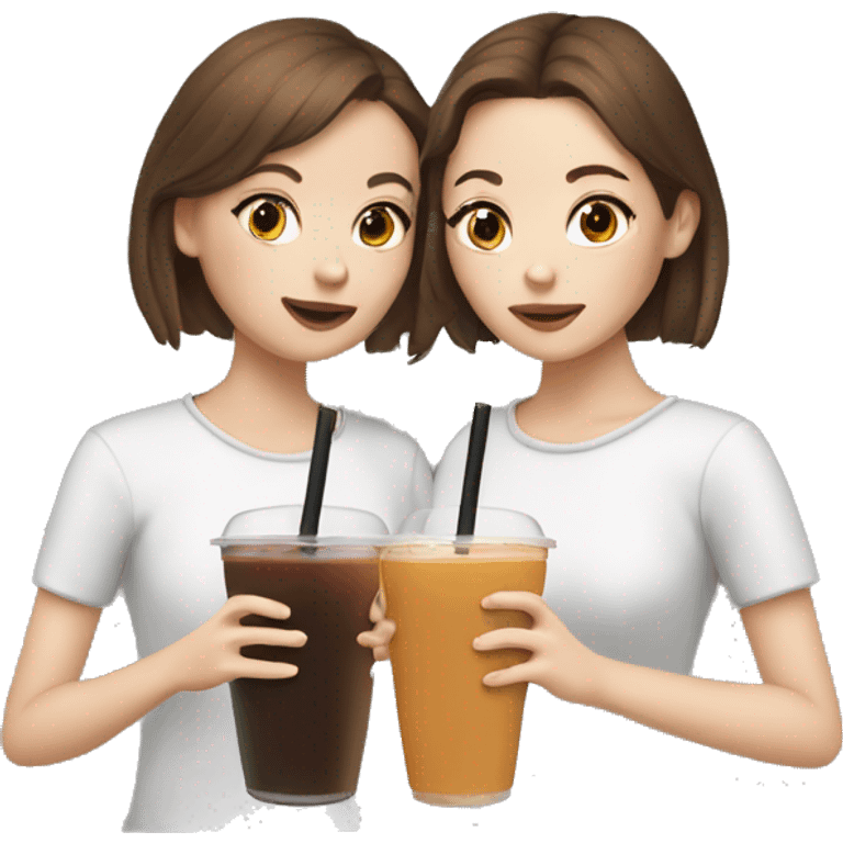 Two white girls with brown hair drinking boba tea emoji