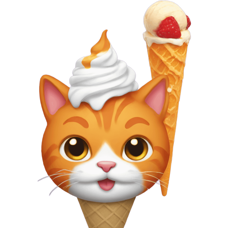 Orange cat eating icescream cone emoji