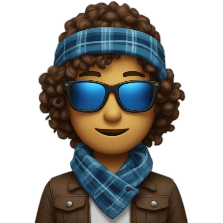 Lololoshka is a minecrafter with blue sunglasses and Blue & Black Plaid Bandana Scarf And brown curly hair emoji