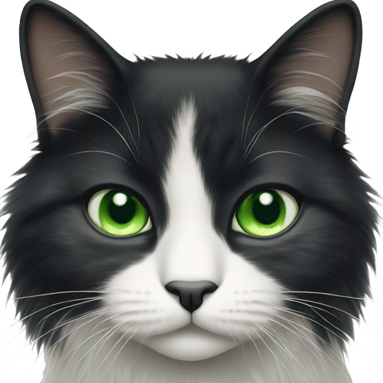 Tuxedo cat - green eyes - fluffy emoji