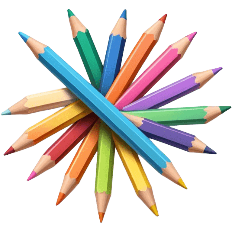 Cinematic Realistic image of a set of finely sharpened colouring pencils arranged neatly on crisp paper, rendered with vibrant hues and detailed pencil textures, illuminated by soft, creative lighting that captures the spirit of artistic expression emoji