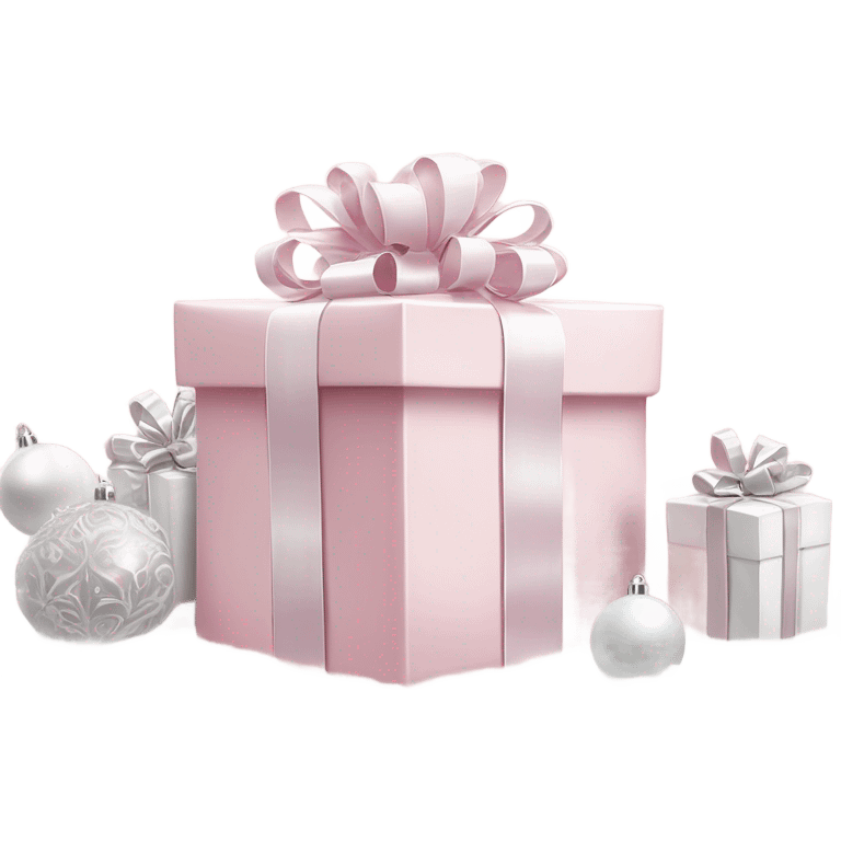 Light pink Christmas gifts under a white Christmas tree  emoji