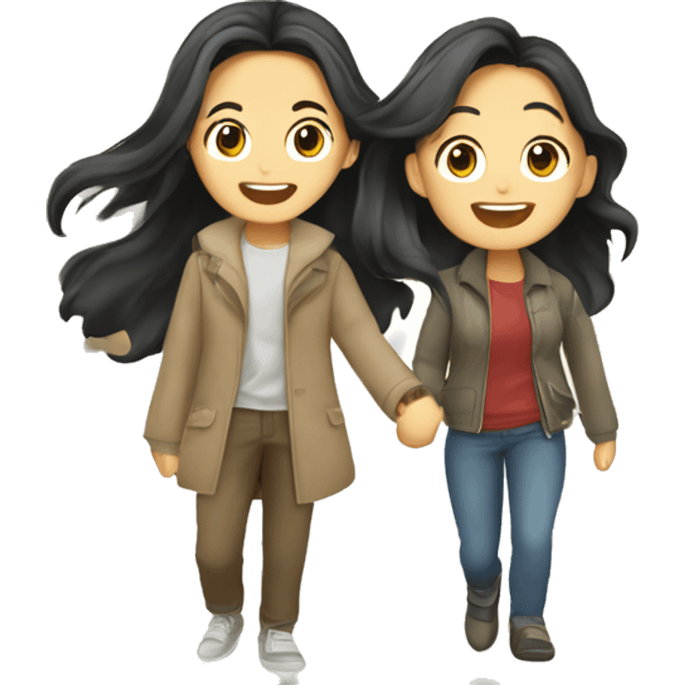 Cute Asian couple (girl with wavy long hair guy with short straight hair) excitedly traveling  emoji