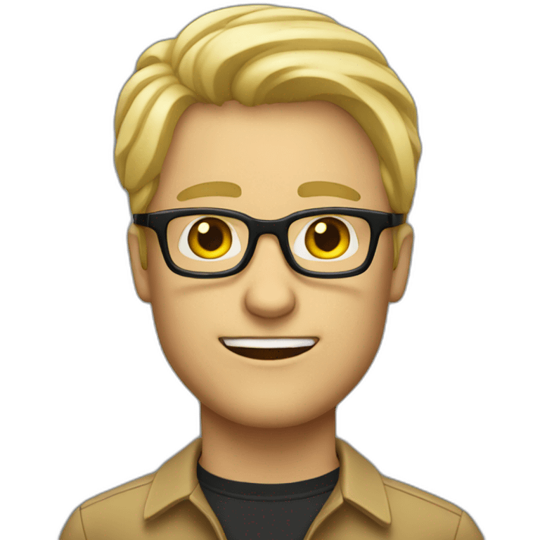 adult man with blond hair with black glasses, without smile, with the body emoji