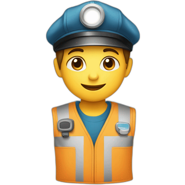 An little boy with engineer uniform. Logo “FE” on his hat emoji