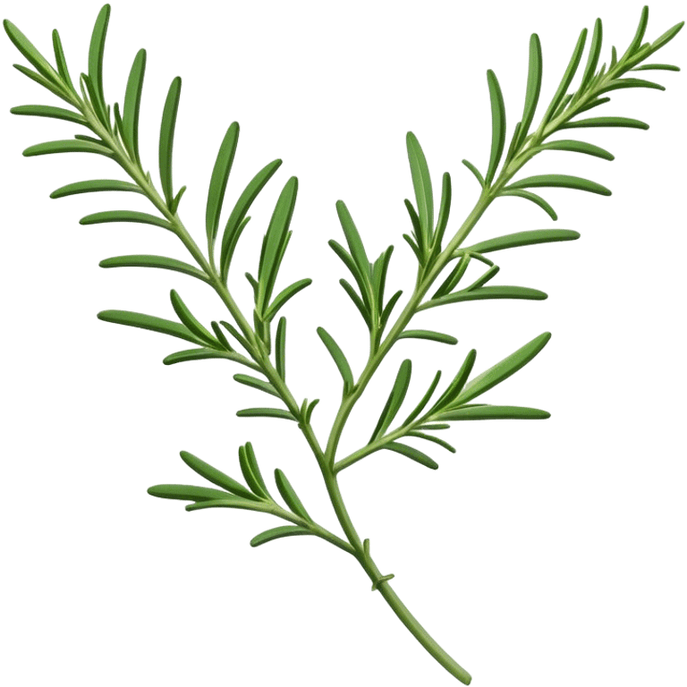 Cinematic Realistic Rosemary Emoji, Fragrant and fresh, with slender green stems covered in needle-like leaves, which release a distinctive herbal scent. The plant seems to exude energy, with soft sprigs of leaves stretching upwards. Soft glowing outline, capturing the essence of earthy healing and aromatic delight in a sprig of rosemary! emoji