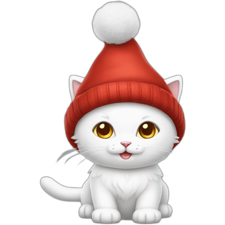 christmas white kitty in red hat full body emoji