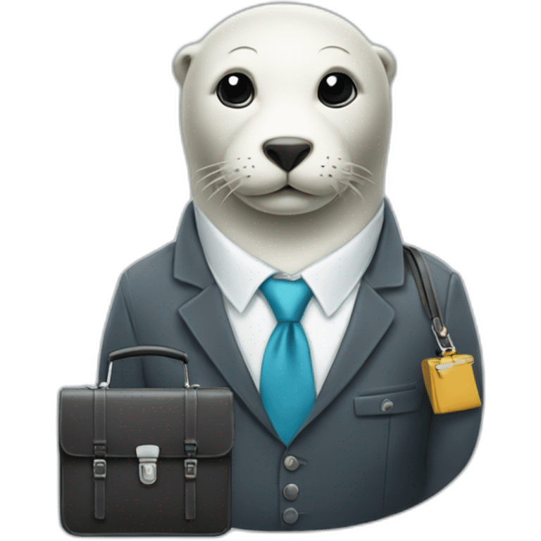 White seal in tie and with briefcase emoji